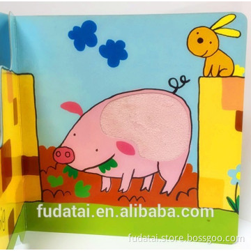 FDT customized new coming baby education animal touch and feel board book with hard cover